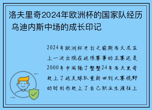 洛夫里奇2024年欧洲杯的国家队经历 乌迪内斯中场的成长印记